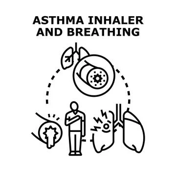 Asthma breathing difficulty concept with inhaler and lungs Stock Illustration