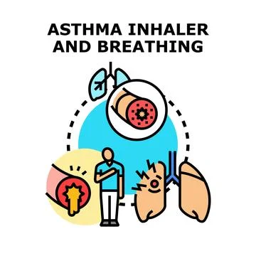 Asthma breathing difficulty concept with inhaler and lungs Stock Illustration