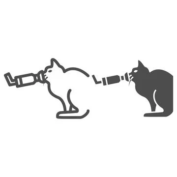 Asthma in cats line and solid icon, Diseases of pets concept, Pet allergy sign イラスト素材