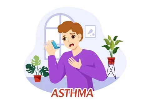 Asthma Disease Vector Illustration with Human Lungs and Inhalers for Breath.. Stock Illustration