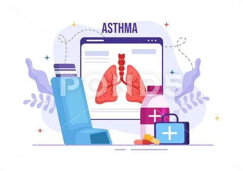 Asthma Disease Vector Illustration with Human Lungs and Inhalers for ...