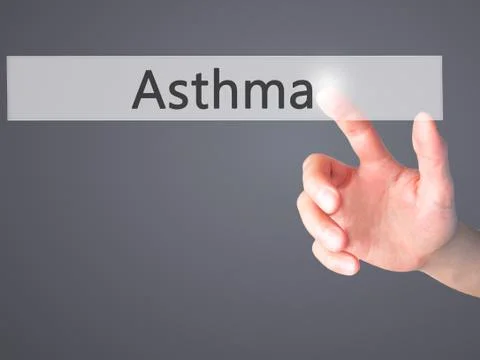 Asthma - Hand pressing a button on blurred background concept on visual scree Stock Photos