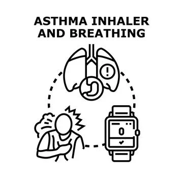 Asthma inhaler and breathing difficulty concept Stock Illustration