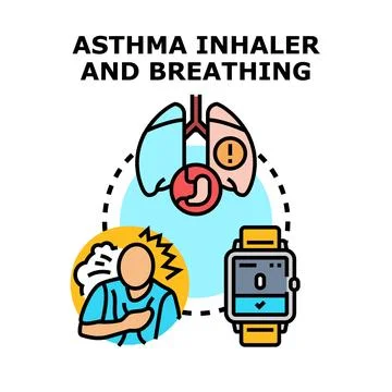 Asthma inhaler and breathing difficulty concept Stock Illustration