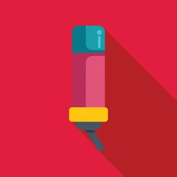 Asthma inhaler using modern flat style with long shadow on red background Stock Illustration