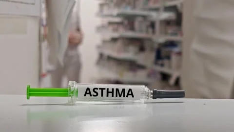 ASTHMA injectable medicine supplied in a prefilled syringe for selected severe Stock Footage 342221390