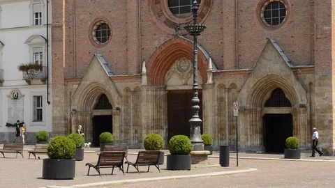 Asti, tilt view on one of the main churches of Asti, Cuneo, Italy Stock Footage 93581283