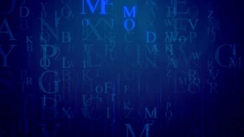 An astonishing 3d rendering of falling Latin letters in the dark blue backgro Stock Illustration