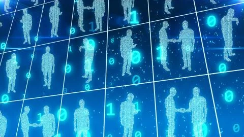 An astonishing 3d rendering of identical and busy business people in world of Illustration