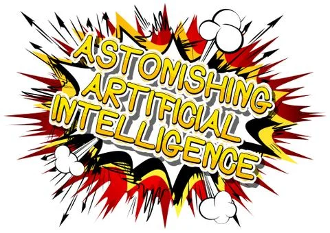 Astonishing Artificial Intelligence - Comic book style word on abstract backg Stock Illustration