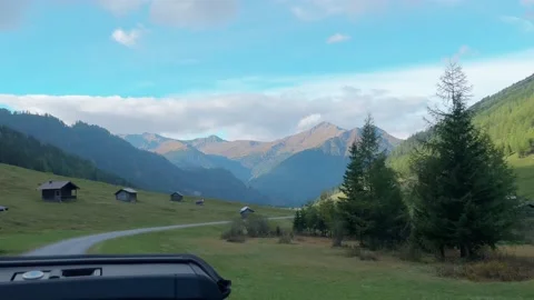 Astonishing View from Cabrio to Alps, Mountain, Waterfall in Austria. Stock Footage