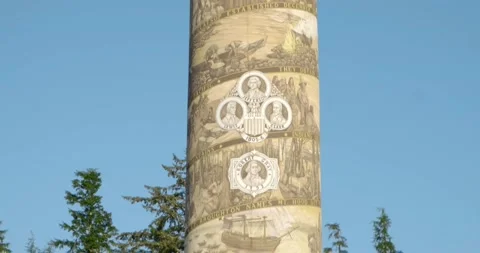 Astoria column / tower close up, Oregon - 4K Tilt Stock Footage 231092146