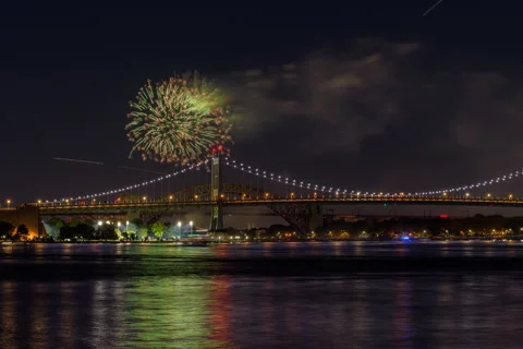 Astoria Fireworks Triborough Hell Gate Stock Footage 144640587
