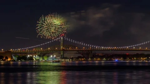 Astoria Fireworks Triborough Hell Gate Crop Stock Footage 144640596