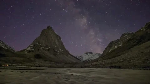 Astounding Himalayan Nightscape: Valley View with Galactic Core Stock Footage 313815831