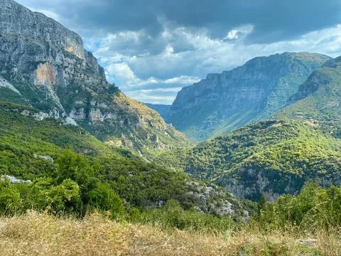 Astraka mountain cliffs on a cloudy day in the summer Stock Photos