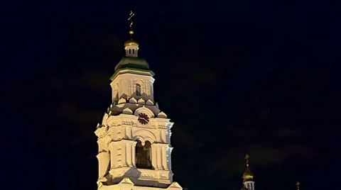 Astrakhan Kremlin Clock Tower Night Timelapse (HD) Stock Footage 32326354