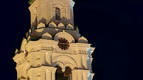 Astrakhan Kremlin Clock Tower Night Timelapse (HD) Stock Footage 32374130