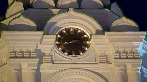 Astrakhan Kremlin Clock Tower Night Timelapse (HD) Stock Footage 32374659