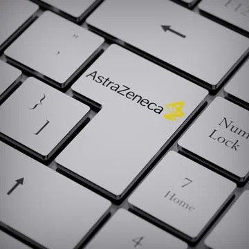 AstraZeneca logo notebook keycap 3d illustration stock market editorial Stock-Fotos