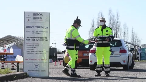 Astrazeneca mass vaccination drive-through clinic in Milan, Italy Stock-Footage 150383801