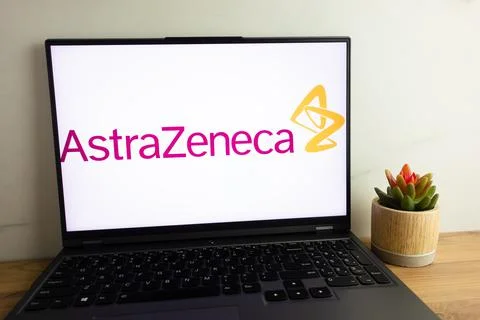 AstraZeneca plc logo on laptop Stock Photos