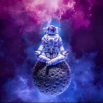 Astro meditating on moon Stockillustratie