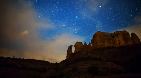 Astro Time Lapse of Stars over Cathedral Rock in Sedona, Arizona -Tilt Up- Stock Footage