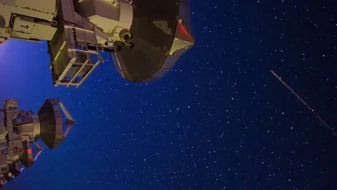 Astro Timelapse of Starry Sky over Array of Radio Observatories -Vertical- Stock Footage 69214088