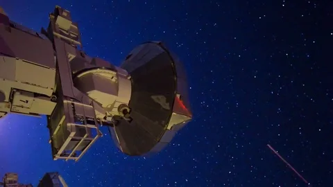 Astro Timelapse of Starry Sky over Array of Radio Observatories -Vertical/Pan- Stock Footage 69214162