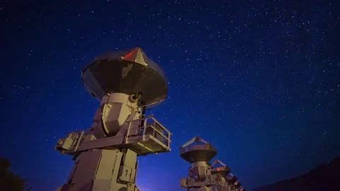 Astro Timelapse of Starry Sky over Array of Radio Observatories -Pan Right- Stock Footage 69214251