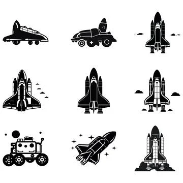 Astrofleet Essentials  Versatile Spacecraft Silhouettes Stock Illustration