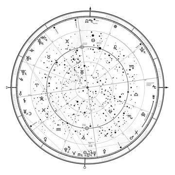 Astrological Celestial Map of The Northern Hemisphere. The General Global ... Stock Photos