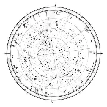 Astrological Celestial map of Northern Hemisphere. Horoscope for January 1... Stock Photos