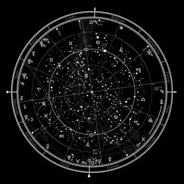 Astrological Celestial Map of The Northern Hemisphere. The General Global ... Stock Photos