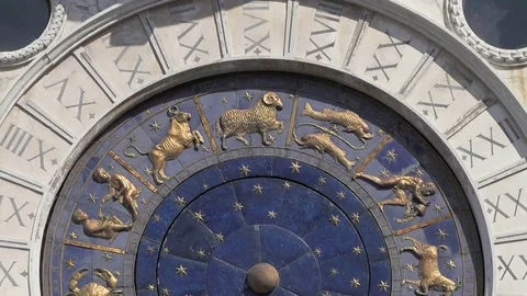The Astrological clock face, St Mark's Clock Tower, Venice, Veneto, Italy Stock Footage 83296628