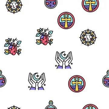 Astrological Objects Vector Seamless Pattern Stock Illustration