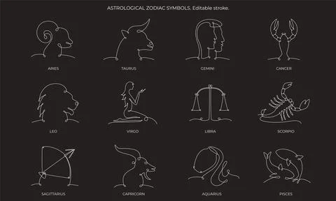 Astrological zodiac constellation one single hand drawing continues line symbols Stock Illustration