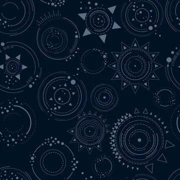 Astrology abstract vector seamless texture with stars and circles Stock Illustration
