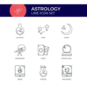 Astrology Customizable Stroke Flat Line Icon Set Stock Illustration
