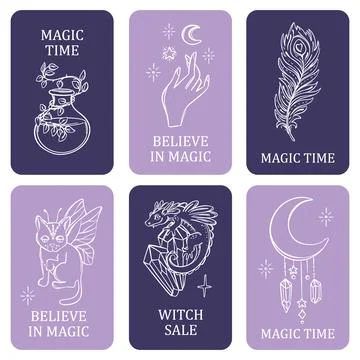 ASTROLOGY ELEMENTS Mystical Occult Esoteric Symbol Card Set Stock Illustration