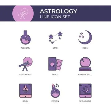 Astrology Multiple Color Flat Line Icon Set Stock Illustration