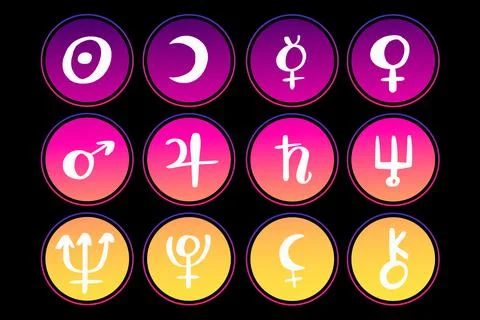 Astrology planets signs in Circles. Vector illustration. Stock Illustration