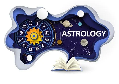 Astrology science banner with opened book and Zodiac signs Stock Illustration