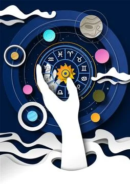 Astrology science creative paper-cut art style vector illustration Stock Illustration