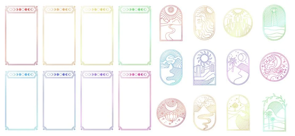 Astrology set of elements in tarot card aesthetic. Illustrazione stock