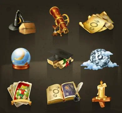 Astrology, set of vector icons dark Stock Illustration