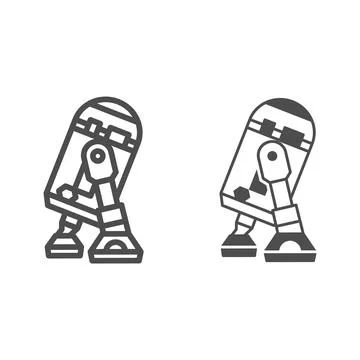 Astromech robot R2 D2 line and solid icon, star wars concept, artoo droid vector Stock Illustration