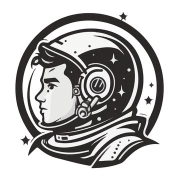 Astronaut Abstract Vector Sign, Emblem, Icon or Logo Template. Face in a Space Stock Illustration