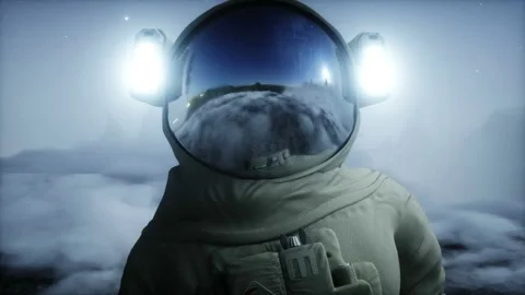 Astronaut on alien planet. Mars surface. Space travel. Realistic 4k animation. Stock Footage 160975734
